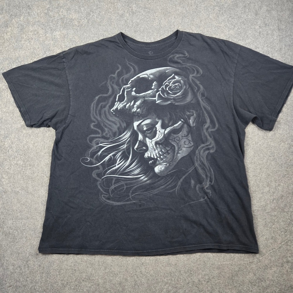 Liquid Blue T Shirt‎ Mens 3XL Black Sugar Skull Girl Rose Graphic Gothic Grunge